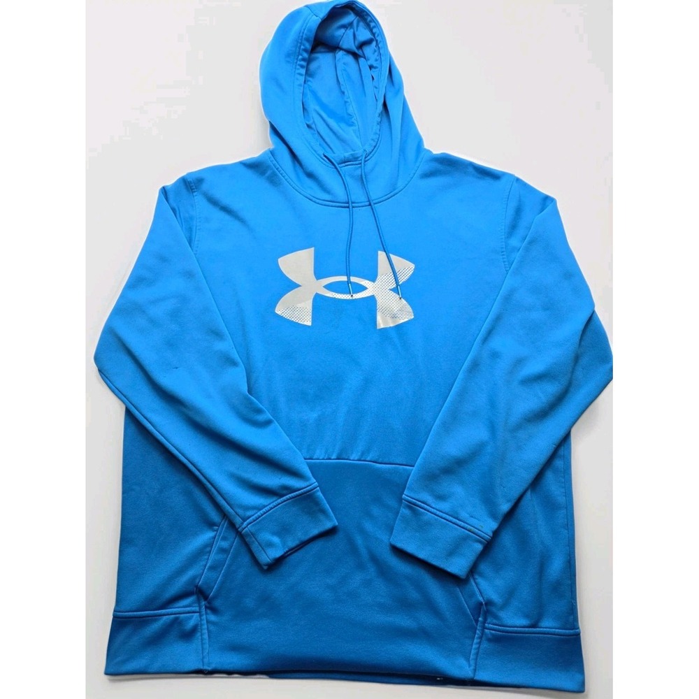 Under Armour Mens 2XL ColdGear Fleece Big Logo Hoodie Blue Loose Fit 1360606